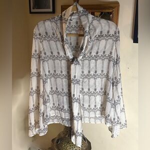 Elegant White and Black Sheer Blouse